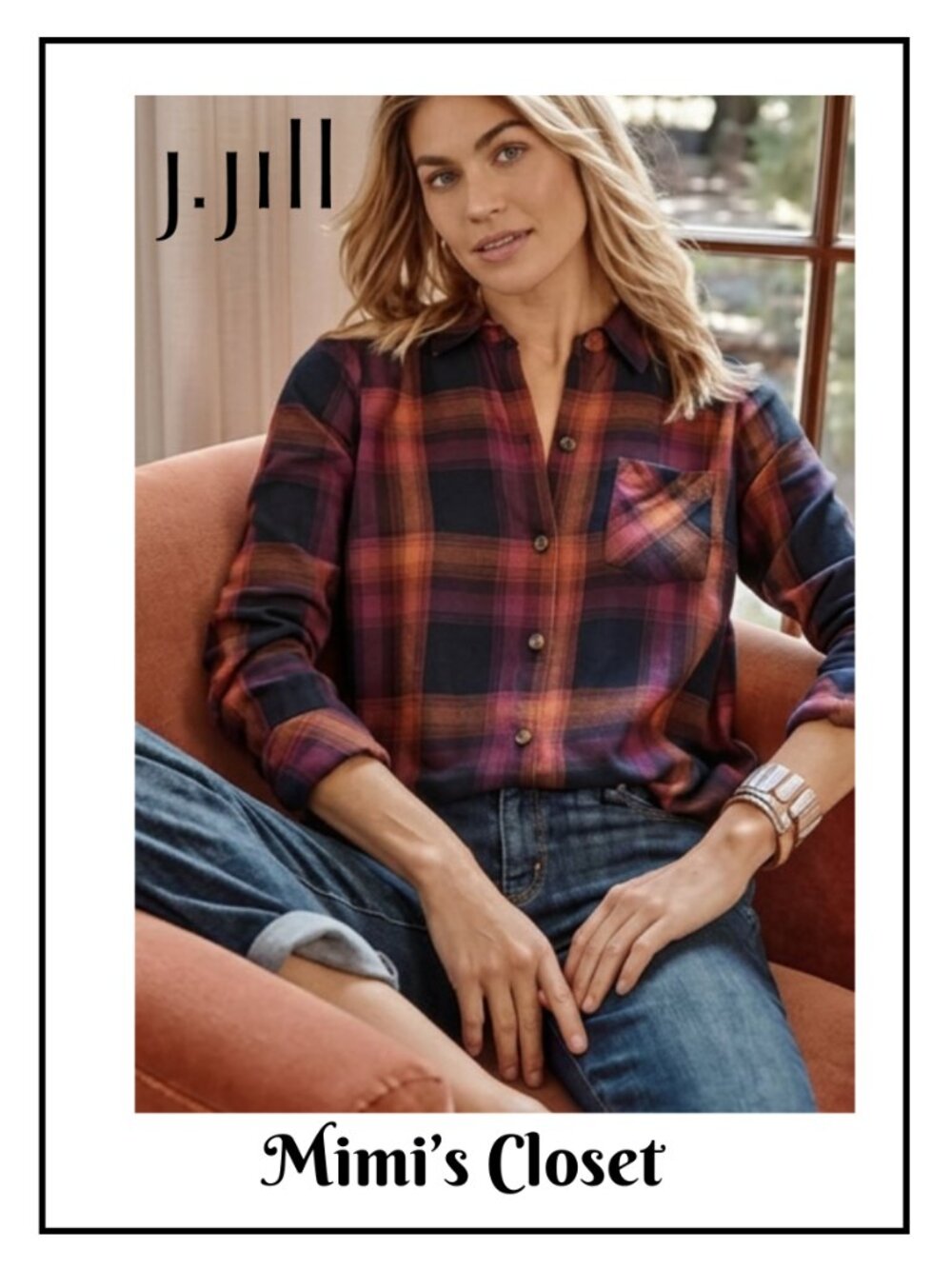 J.JILL Soft Light Weight Flannel Plaid Tunic - Navy Blue Multi - Size Large